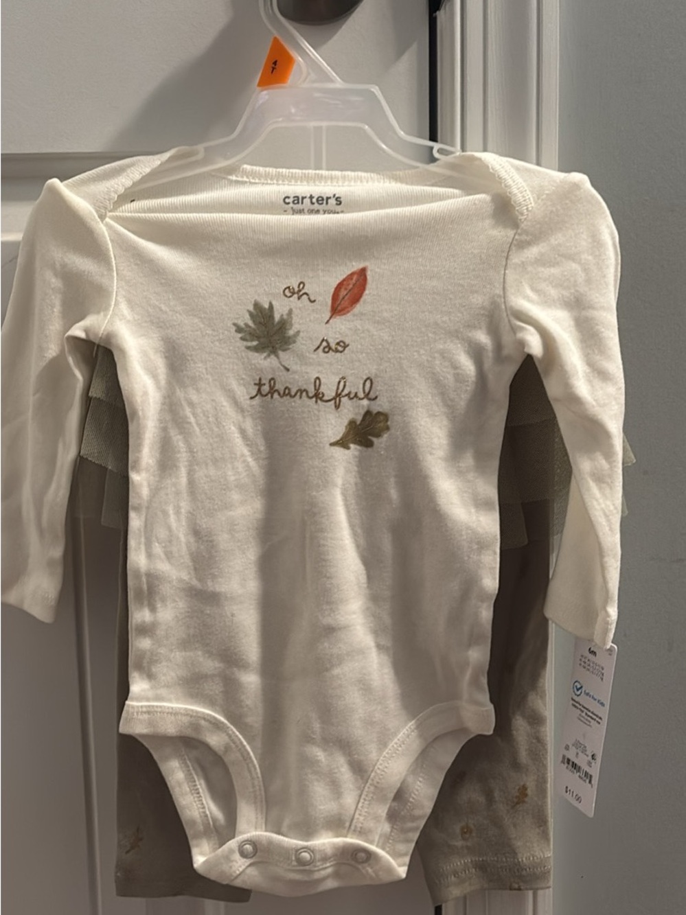 Carter's Cream Long-Sleeve One-Piece with Autumn Leaf Print